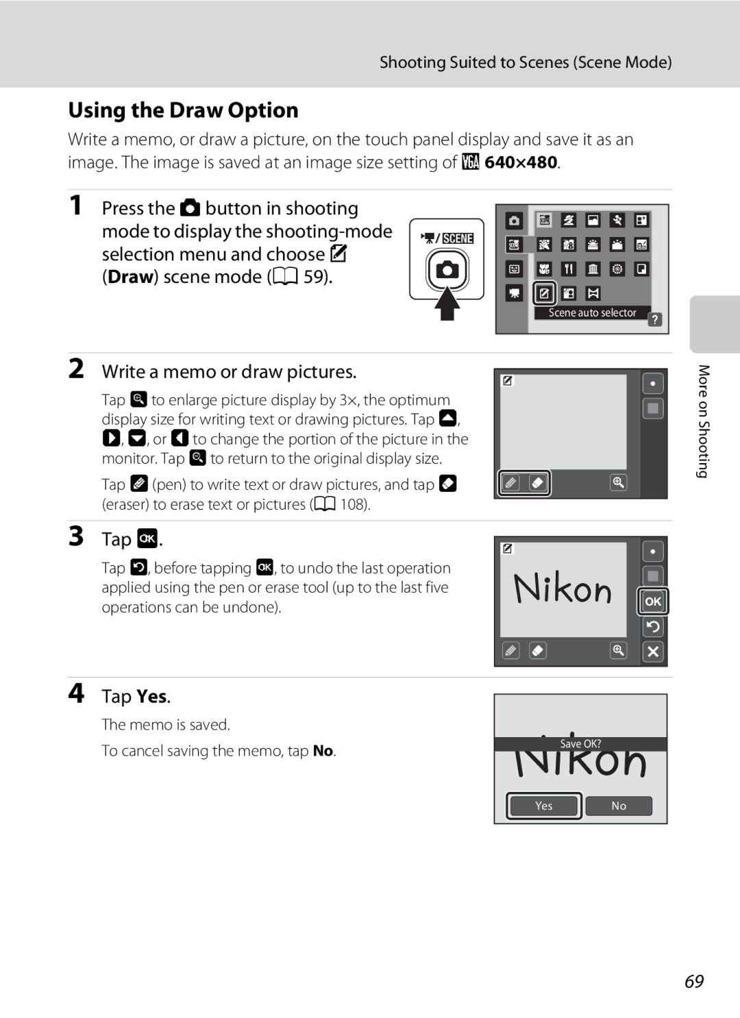 Nikon COOLPIXS4000MDKIT, COOLPIXS4000PLUM, COOLPIXS4000CS, s4000 Using the Draw Option, Write a memo or draw pictures 