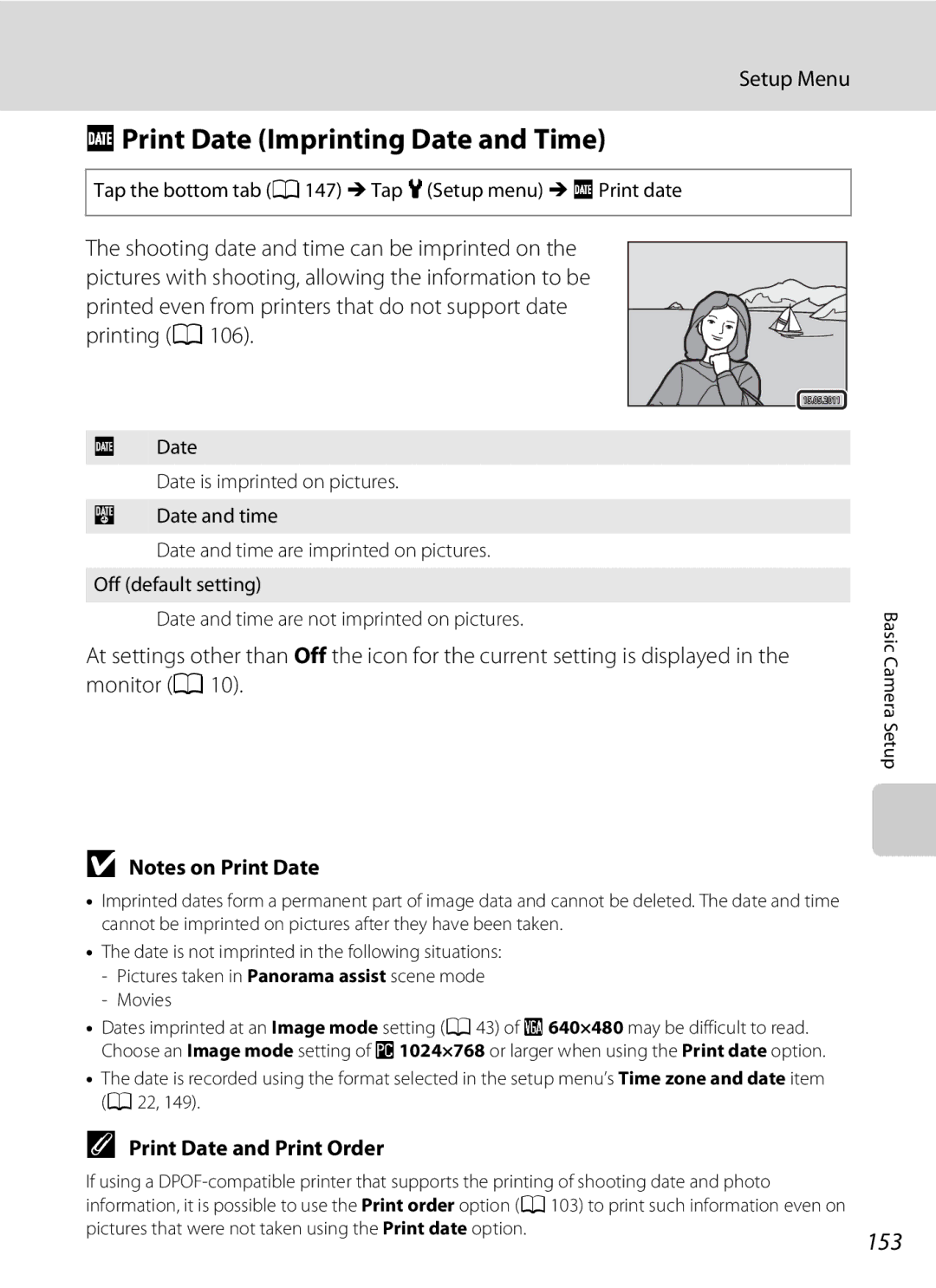 Nikon COOLPIXS4300PLUMKIT, COOLPIXS4100BLK user manual FPrint Date Imprinting Date and Time, 153, Print Date and Print Order 