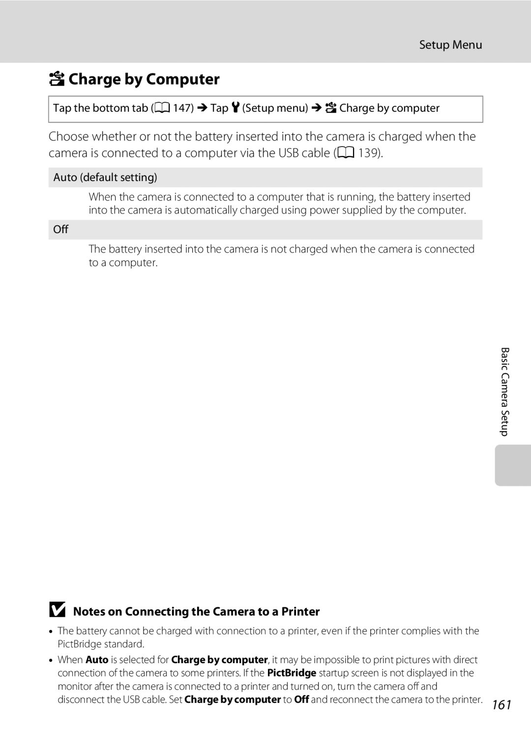 Nikon COOLPIXS4300PLUMKIT, COOLPIXS4100BLK, COOLPIXS4100PLMDKIT user manual VCharge by Computer, Auto default setting 