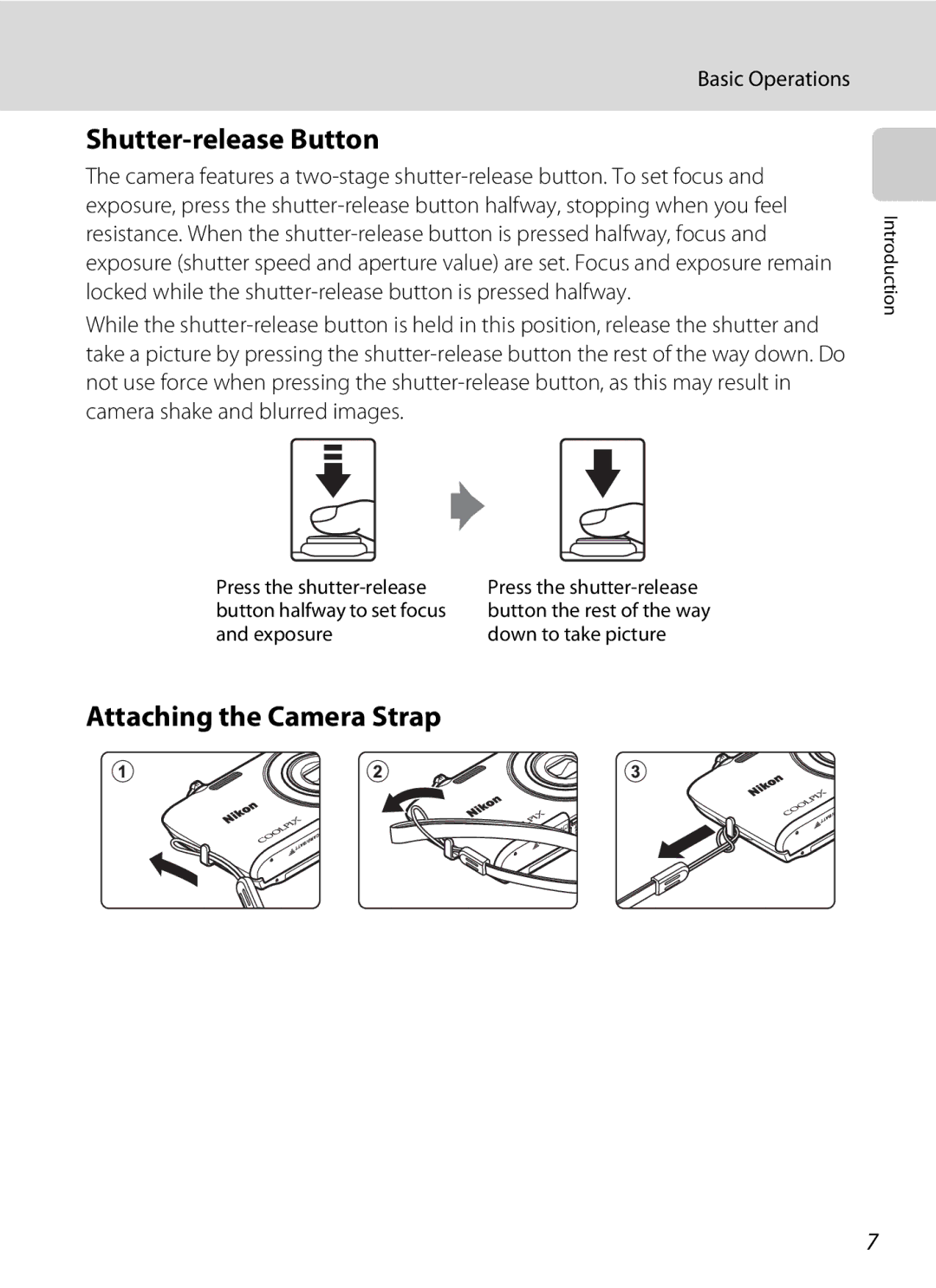 Nikon COOLPIXS4100BLK, COOLPIXS4100PLM user manual Shutter-release Button, Attaching the Camera Strap, Basic Operations 