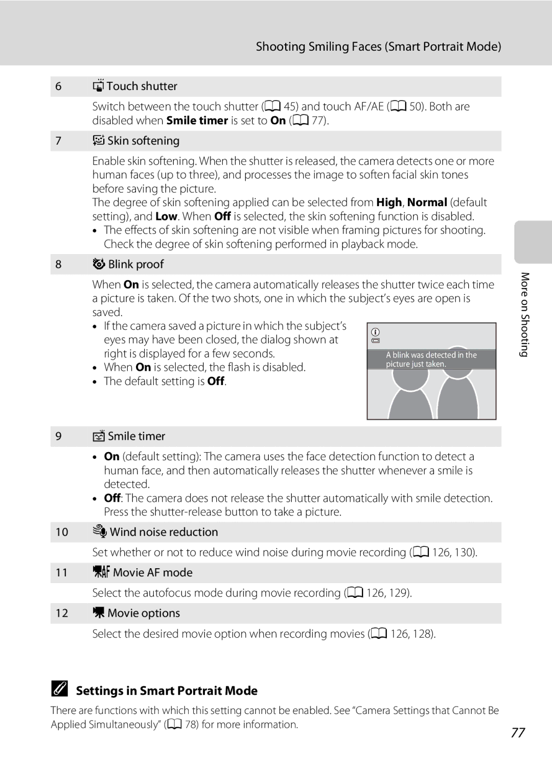 Nikon COOLPIXS4100PLM, COOLPIXS4100BLK user manual Settings in Smart Portrait Mode, Before saving the picture, YBlink proof 