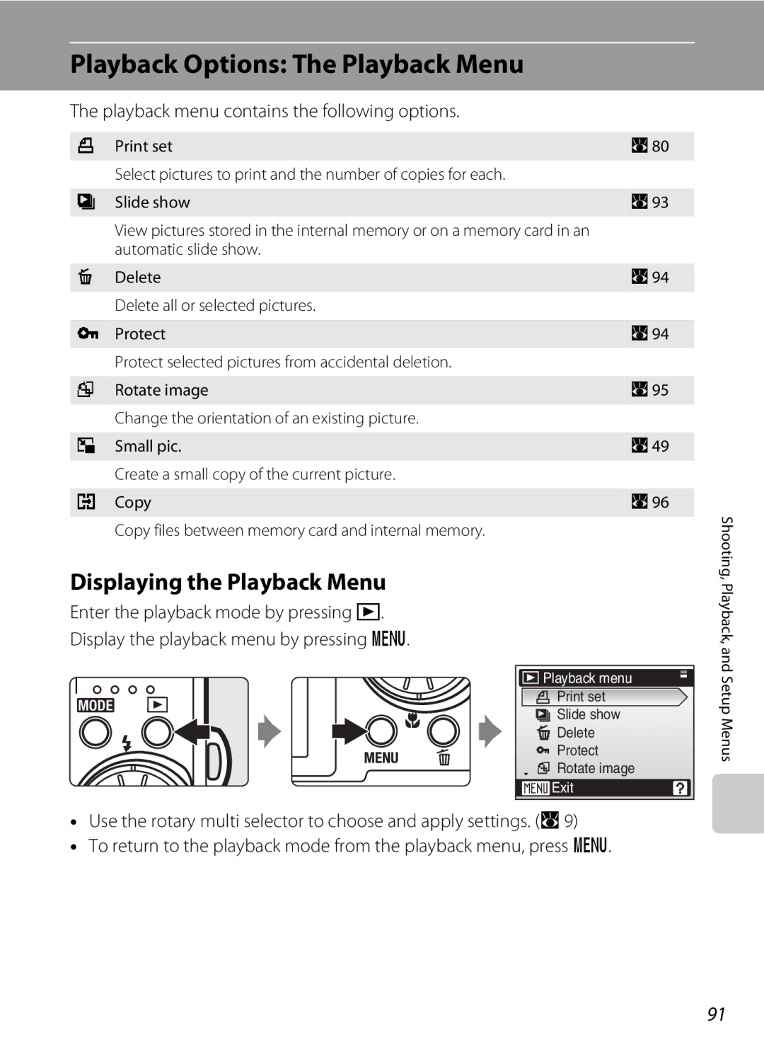 Nikon COOLPIXS52CR, COOLPIXS52MB user manual Playback Options The Playback Menu, Displaying the Playback Menu 