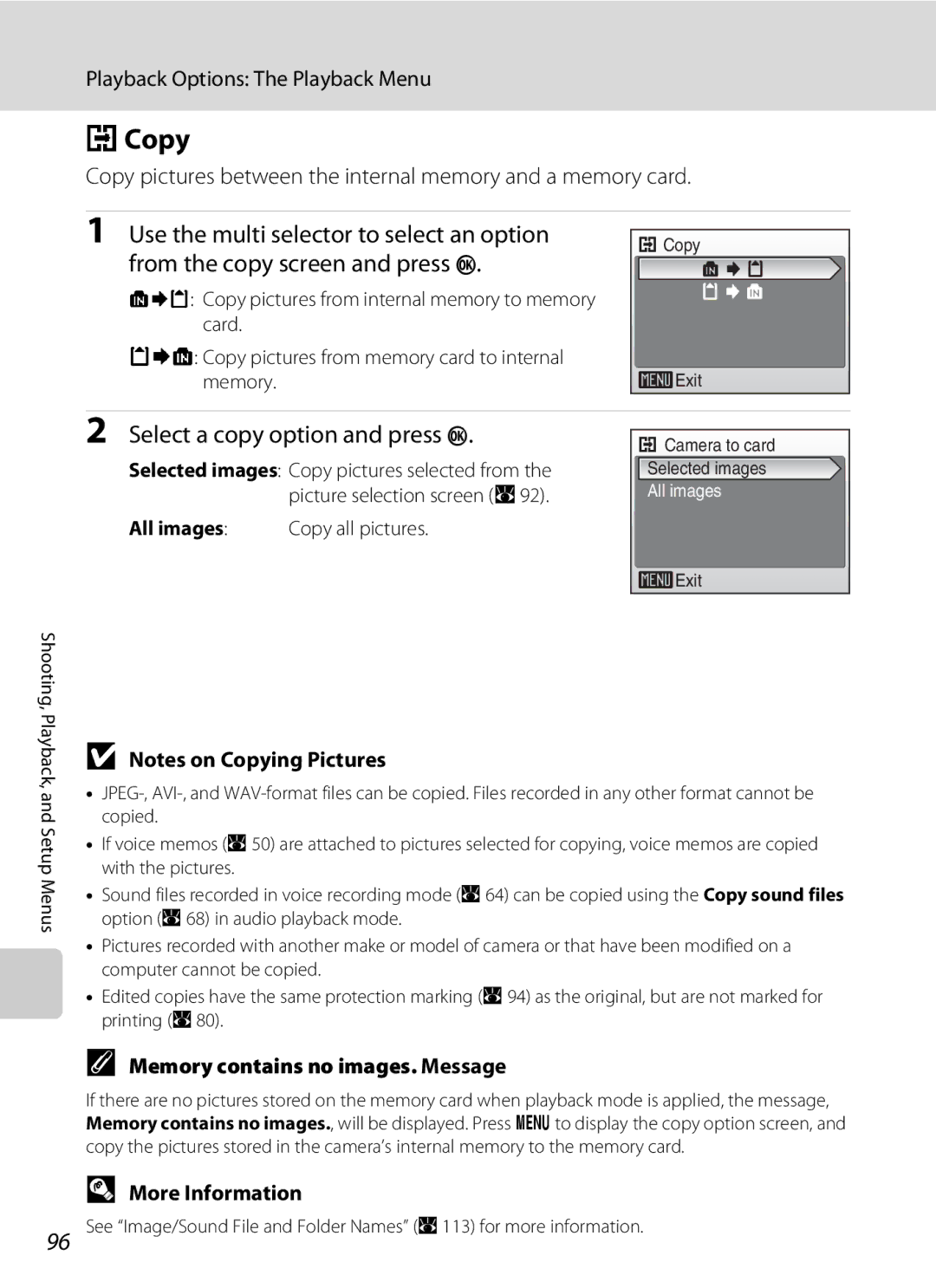 Nikon COOLPIXS52MB, COOLPIXS52CR Copy, Use the multi selector to select an option, From the copy screen and press k 