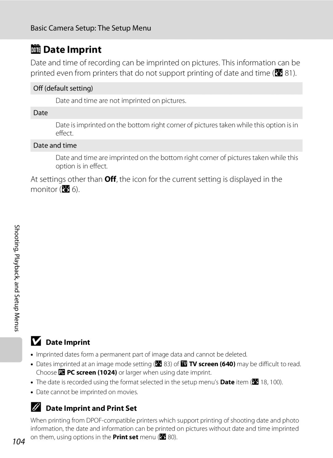 Nikon COOLPIXS52MB, COOLPIXS52CR user manual CDate Imprint, Date Imprint and Print Set 