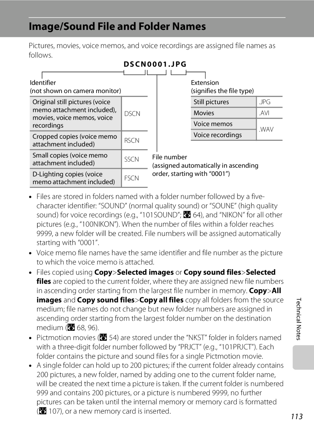 Nikon COOLPIXS52CR, COOLPIXS52MB user manual Image/Sound File and Folder Names, 113, Dscn 0001 . JP G 