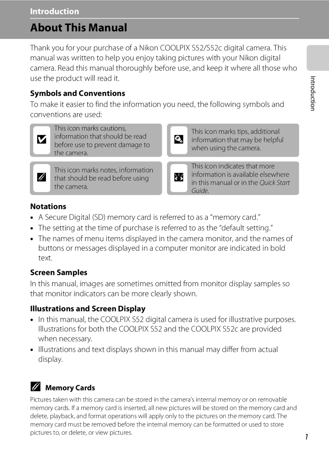 Nikon COOLPIXS52CR, COOLPIXS52MB user manual About This Manual 