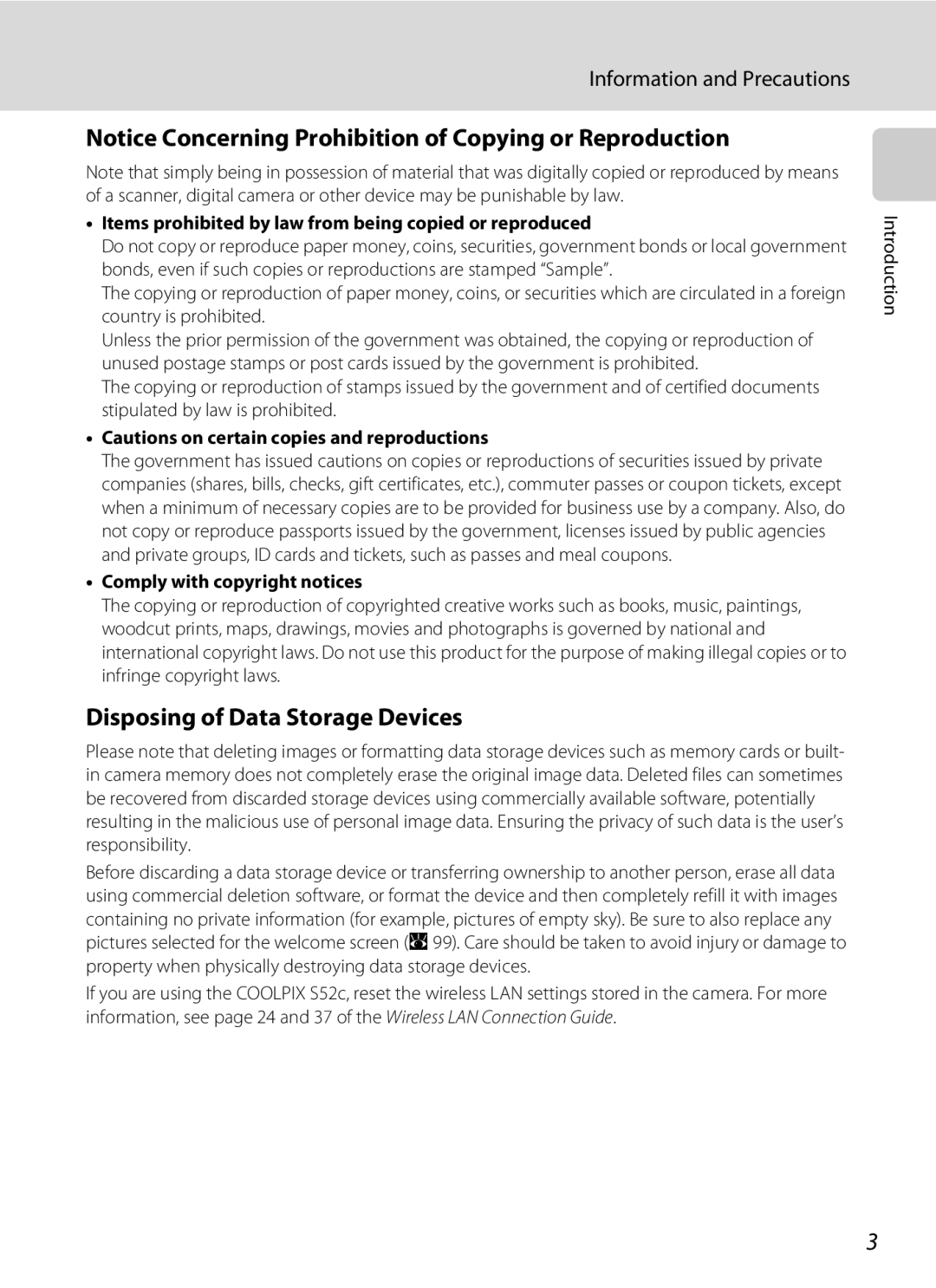 Nikon COOLPIXS52CR, COOLPIXS52MB user manual Disposing of Data Storage Devices, Information and Precautions 