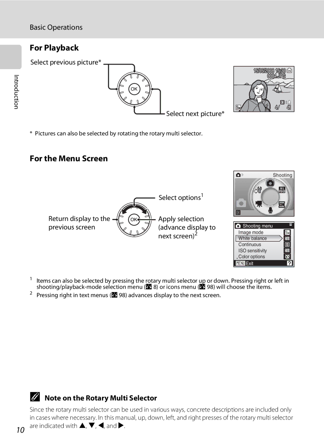 Nikon COOLPIXS52MB, COOLPIXS52CR user manual For Playback, For the Menu Screen 