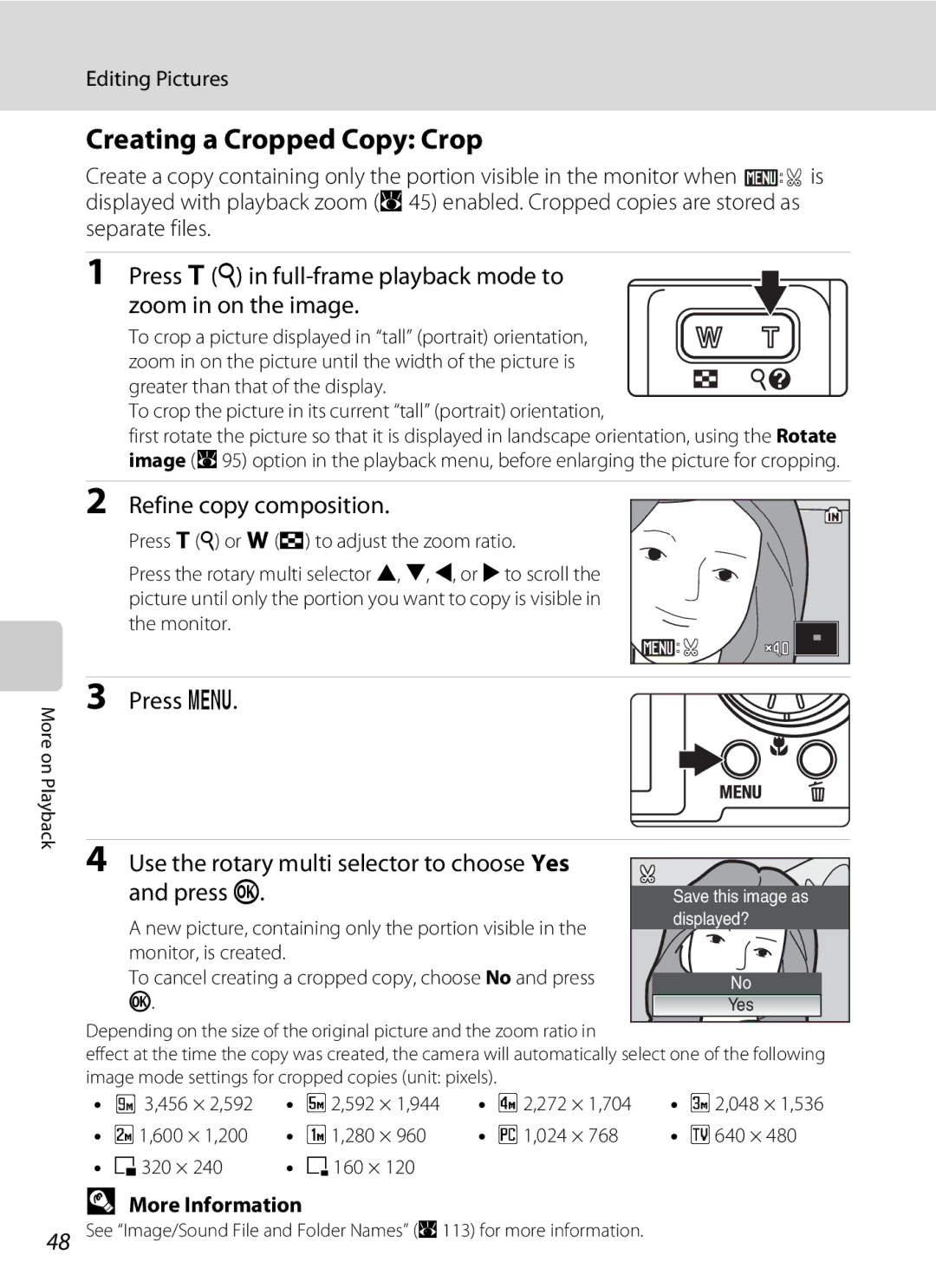 Nikon COOLPIXS52MB, COOLPIXS52CR user manual Creating a Cropped Copy Crop, Refine copy composition 