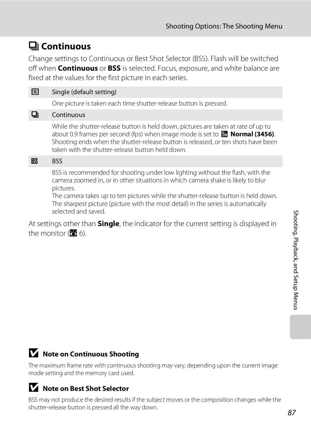 Nikon COOLPIXS52CR, COOLPIXS52MB user manual Continuous 