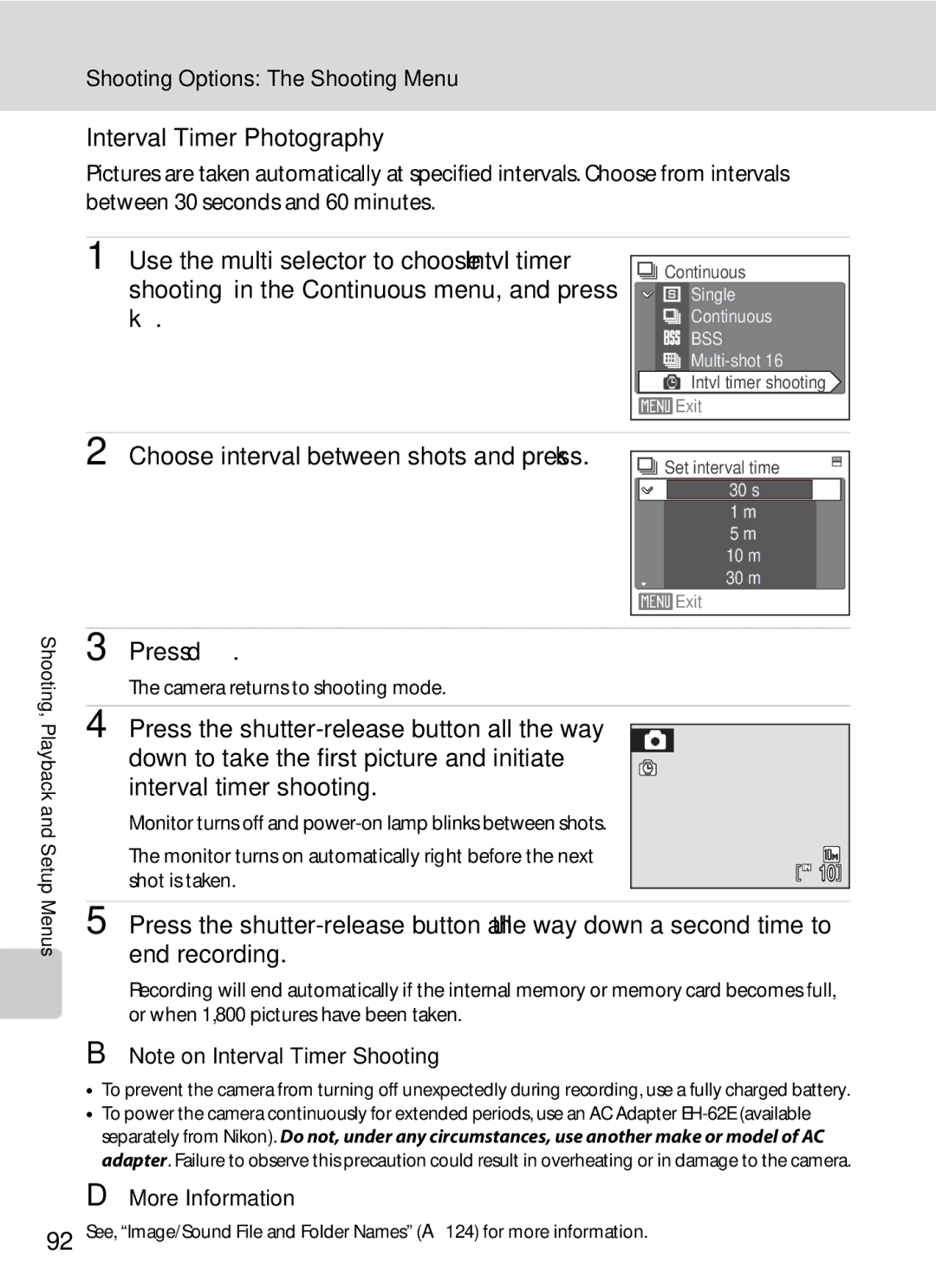 Nikon COOLPIXS550CB, COOLPIXS550P, COOLPIXS550GB Interval Timer Photography, Choose interval between shots and press k 