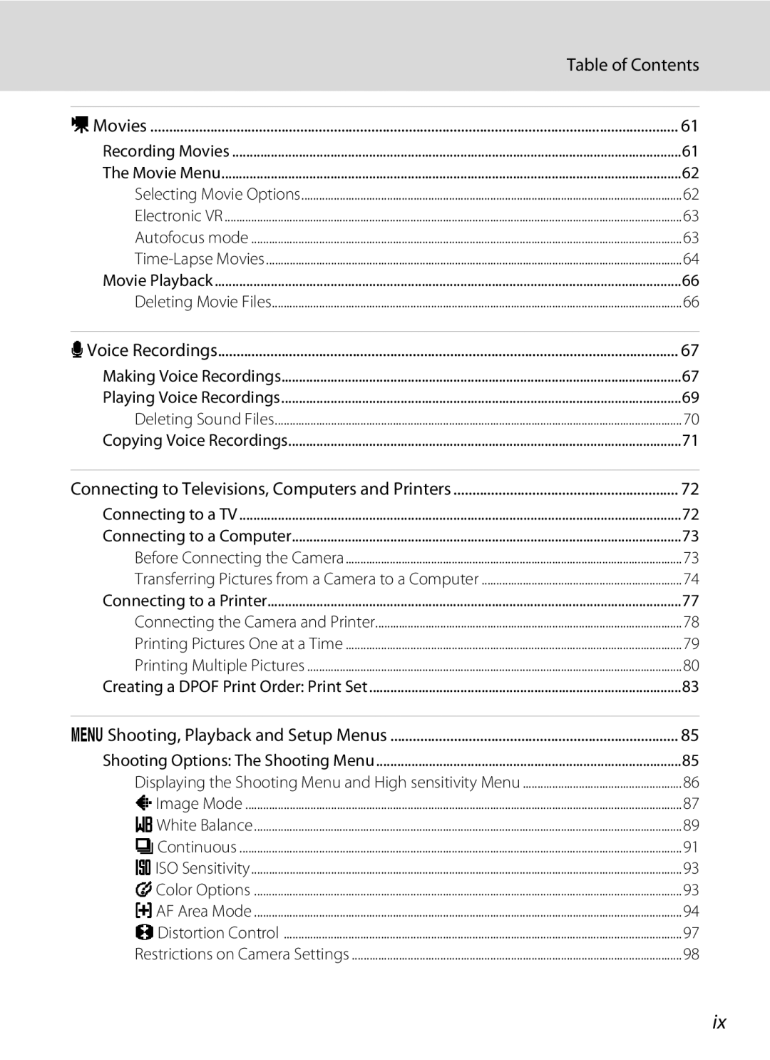 Nikon COOLPIXS550CB, COOLPIXS550P, COOLPIXS550GB user manual Table of Contents 