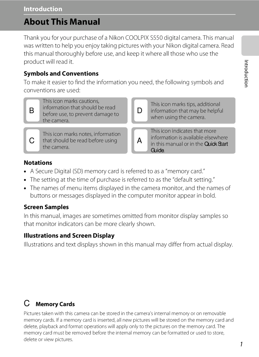 Nikon COOLPIXS550GB, COOLPIXS550P, COOLPIXS550CB user manual About This Manual 