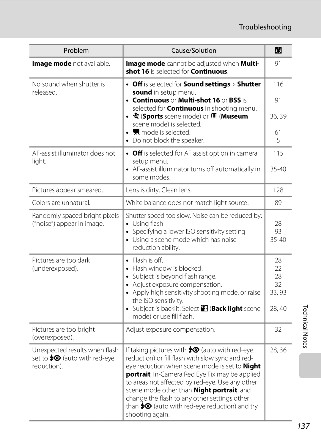 Nikon COOLPIXS550CB, COOLPIXS550P user manual 137, Shot 16 is selected for Continuous, Continuous or Multi-shot 16 or BSS is 