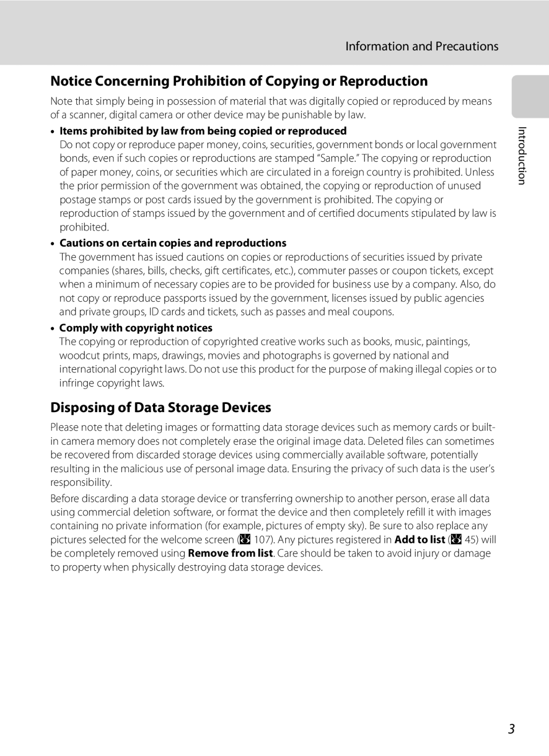 Nikon COOLPIXS550P, COOLPIXS550GB, COOLPIXS550CB user manual Disposing of Data Storage Devices, Information and Precautions 