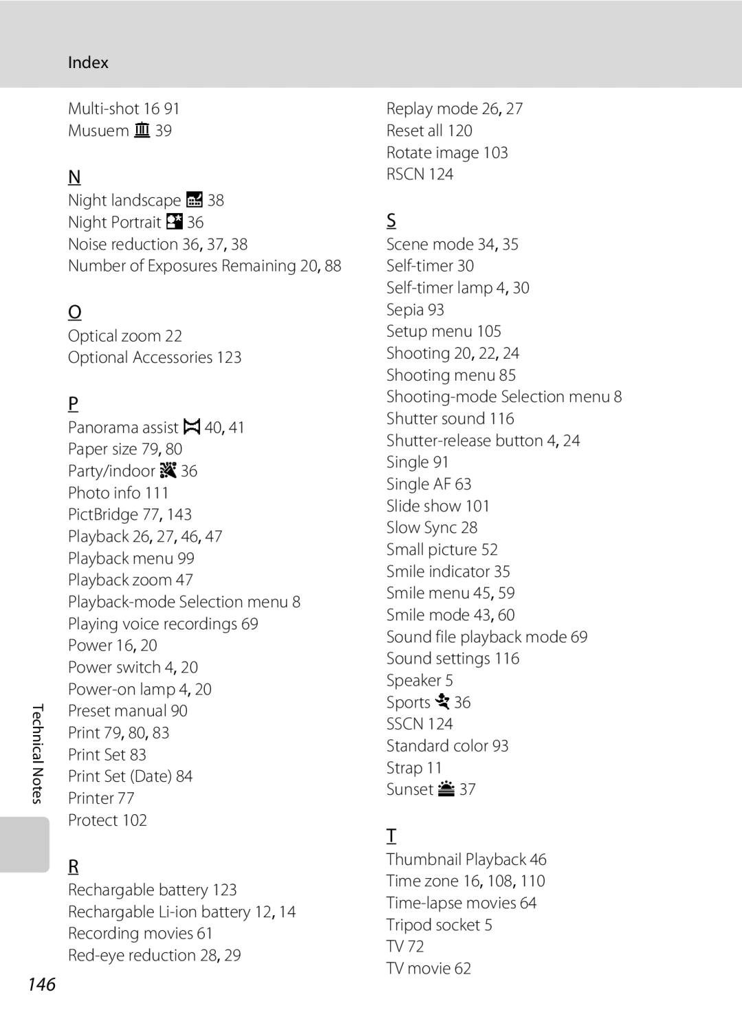 Nikon COOLPIXS550CB, COOLPIXS550P, COOLPIXS550GB user manual 146, Index, TV movie 