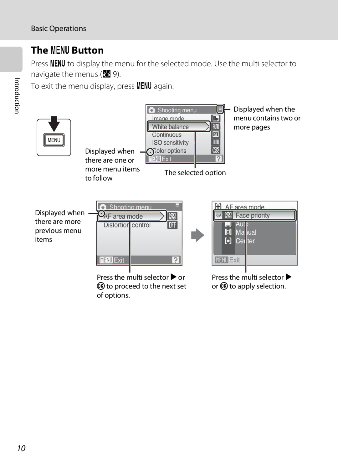 Nikon COOLPIXS550GB DButton, Displayed when there are one or more menu items to follow, Press the multi selector K or 