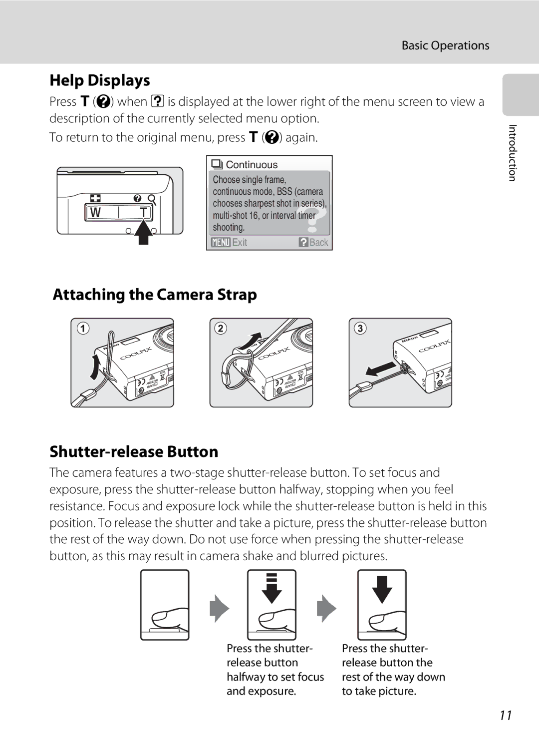 Nikon COOLPIXS550CB, COOLPIXS550P, COOLPIXS550GB user manual Help Displays, Attaching the Camera Strap Shutter-release Button 