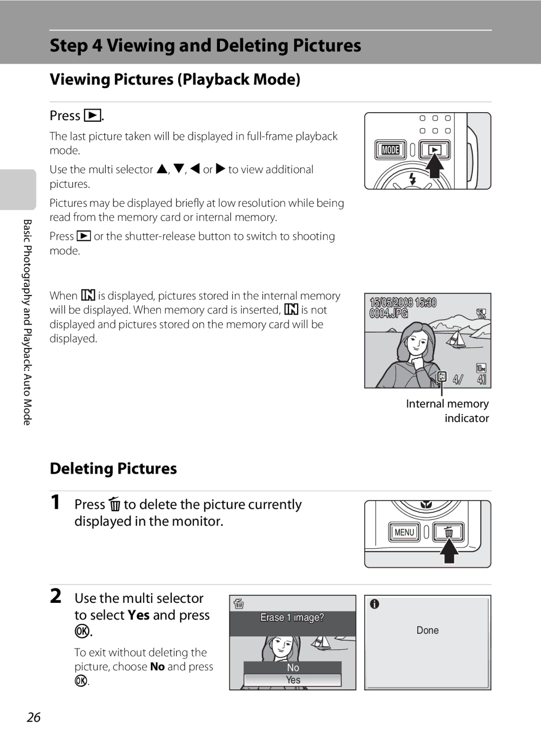 Nikon COOLPIXS550CB, COOLPIXS550P, COOLPIXS550GB Viewing and Deleting Pictures, Viewing Pictures Playback Mode, Press c 