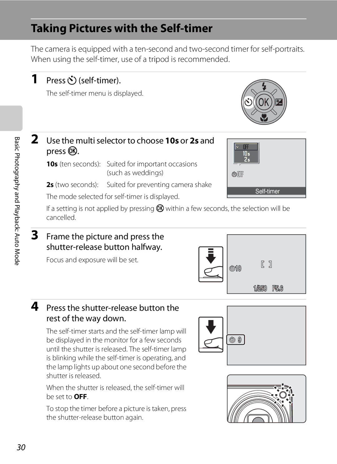 Nikon COOLPIXS550P, COOLPIXS550GB, COOLPIXS550CB user manual Taking Pictures with the Self-timer, Press nself-timer 