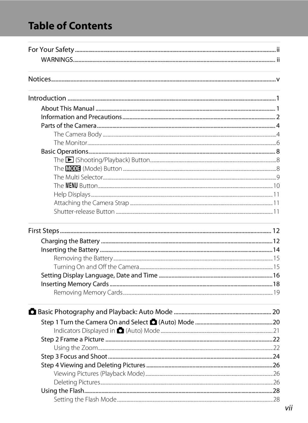 Nikon COOLPIXS550P, COOLPIXS550GB, COOLPIXS550CB user manual Table of Contents 