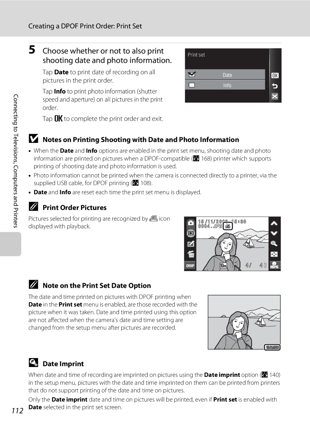 Nikon COOLPIXS60PNK Choose whether or not to also print, Shooting date and photo information, Print Order Pictures 