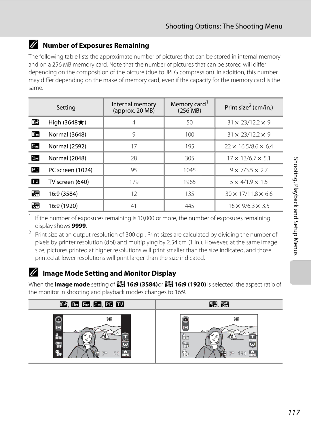 Nikon COOLPIXS60RED, COOLPIXS60PNK, COOLPIXS60BK 117, Number of Exposures Remaining, Image Mode Setting and Monitor Display 