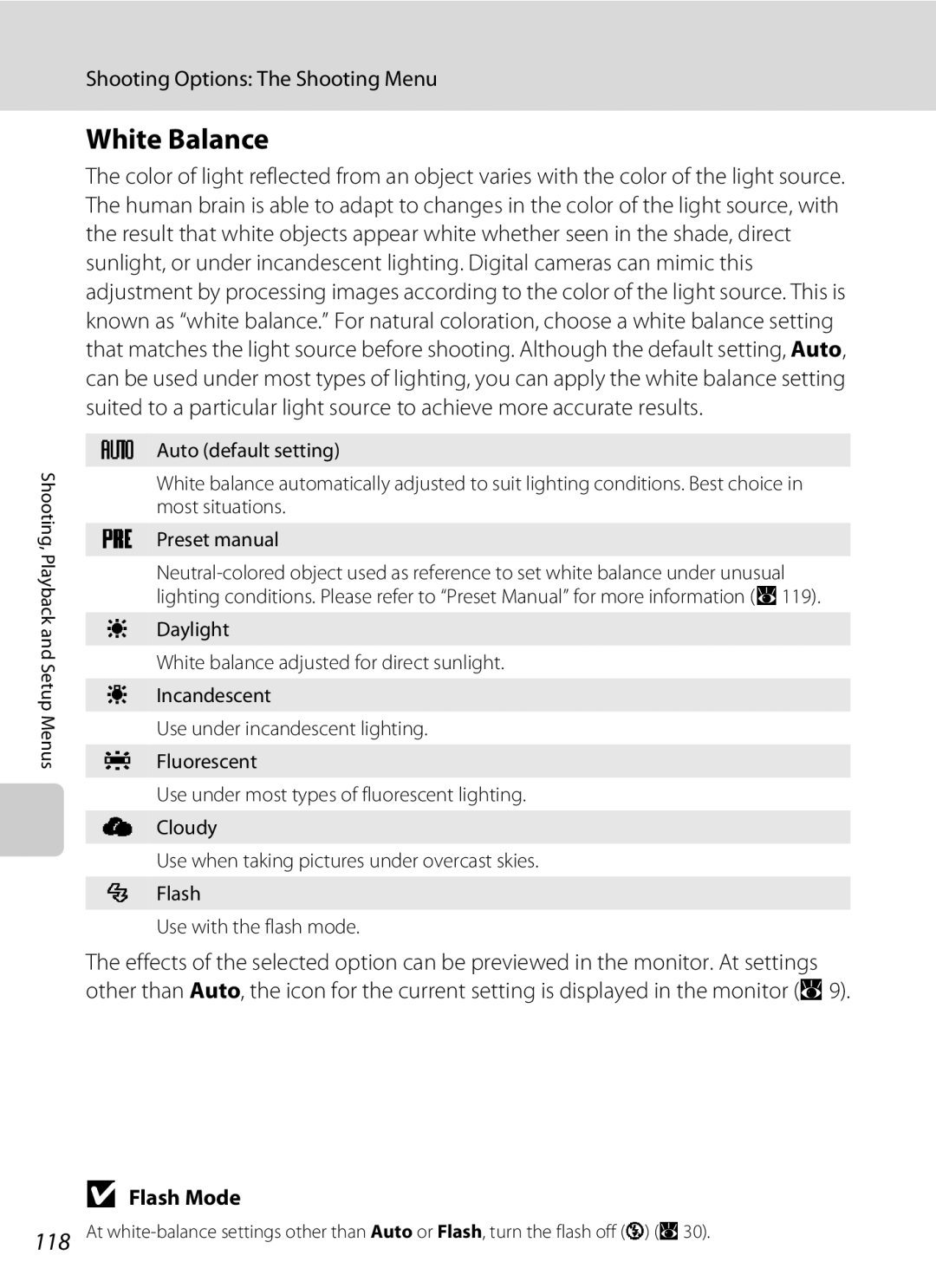 Nikon COOLPIXS60PNK, COOLPIXS60RED, COOLPIXS60BK user manual White Balance, Flash Mode 