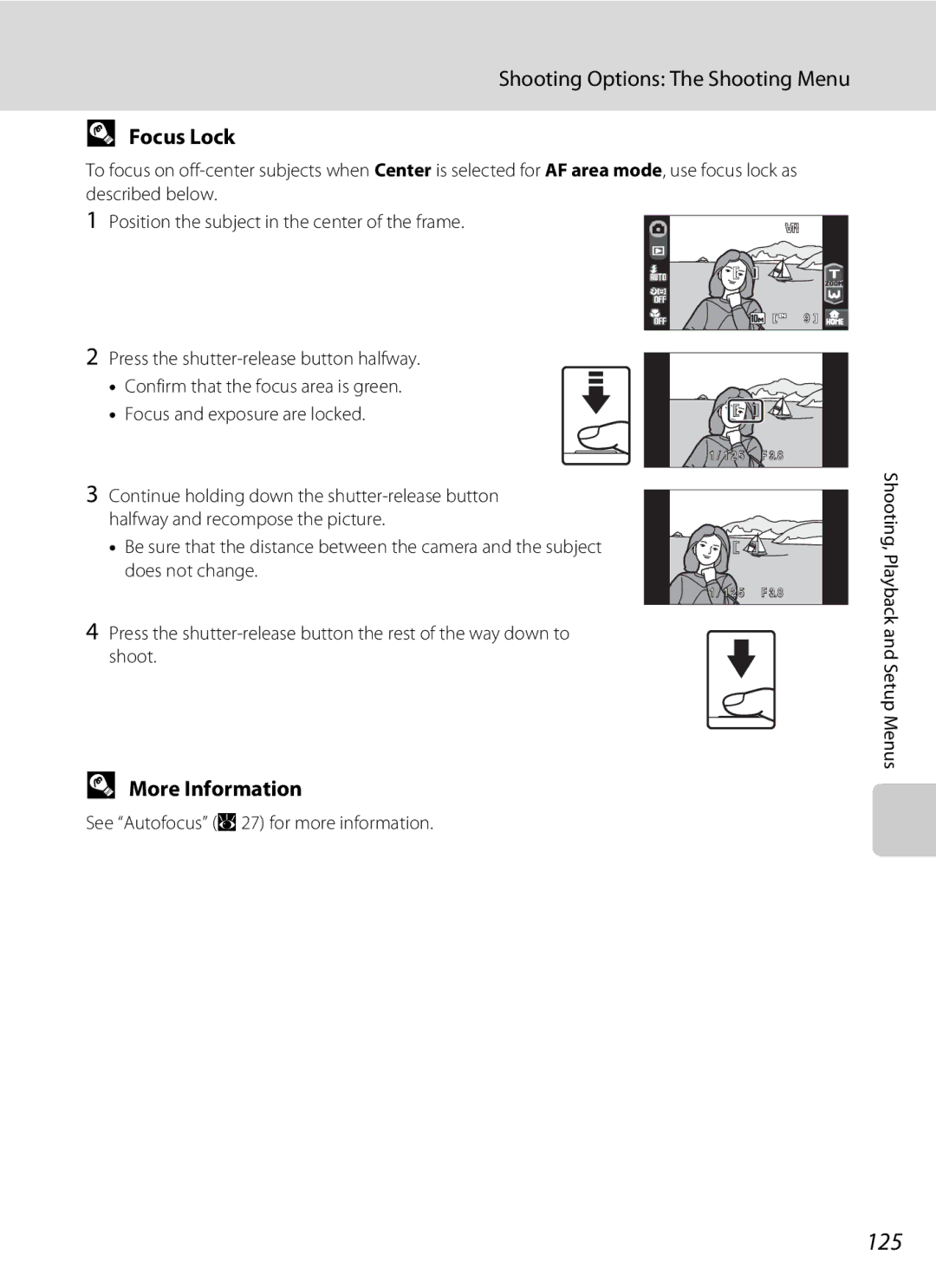 Nikon COOLPIXS60BK, COOLPIXS60RED, COOLPIXS60PNK user manual 125, Focus Lock 