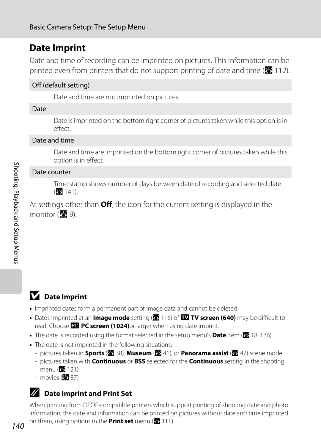 Nikon COOLPIXS60BK, COOLPIXS60RED, COOLPIXS60PNK user manual Date Imprint and Print Set 