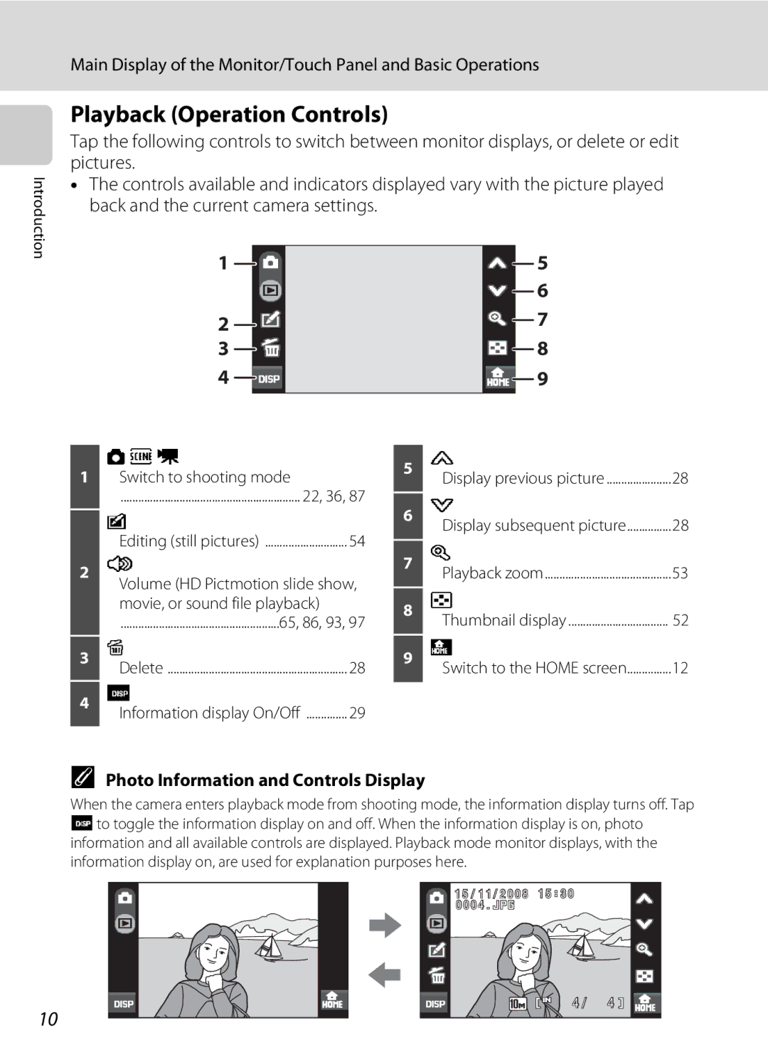 Nikon COOLPIXS60PNK Playback Operation Controls, Photo Information and Controls Display, Switch to shooting mode 