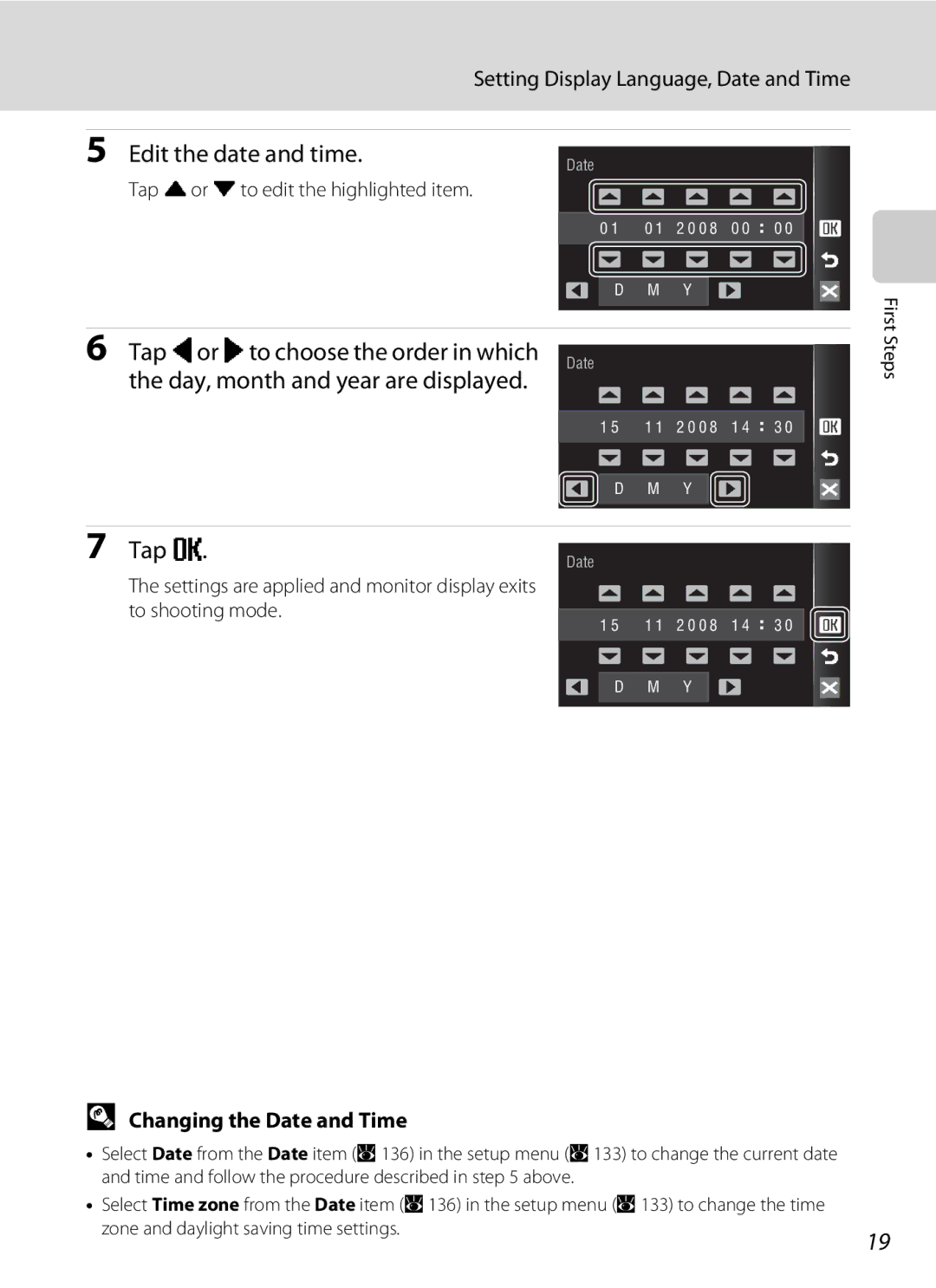 Nikon COOLPIXS60PNK, COOLPIXS60RED, COOLPIXS60BK Setting Display Language, Date and Time, Changing the Date and Time 