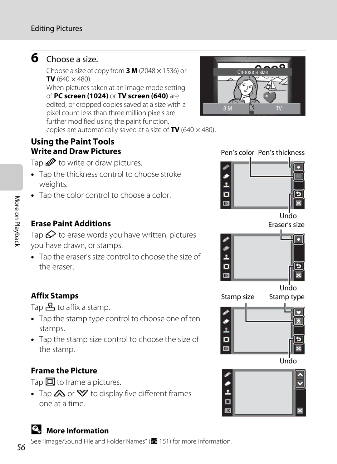 Nikon COOLPIXS60BK, COOLPIXS60RED, COOLPIXS60PNK user manual Choose a size, Using the Paint Tools 