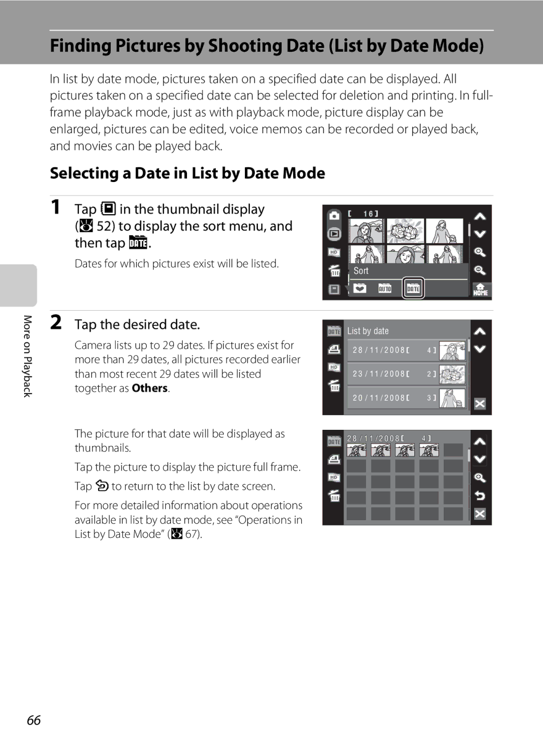 Nikon COOLPIXS60RED user manual Finding Pictures by Shooting Date List by Date Mode, Selecting a Date in List by Date Mode 