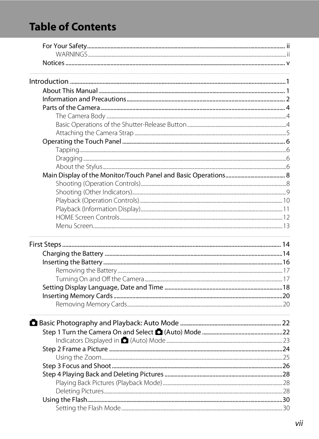 Nikon COOLPIXS60RED, COOLPIXS60PNK, COOLPIXS60BK user manual Table of Contents 