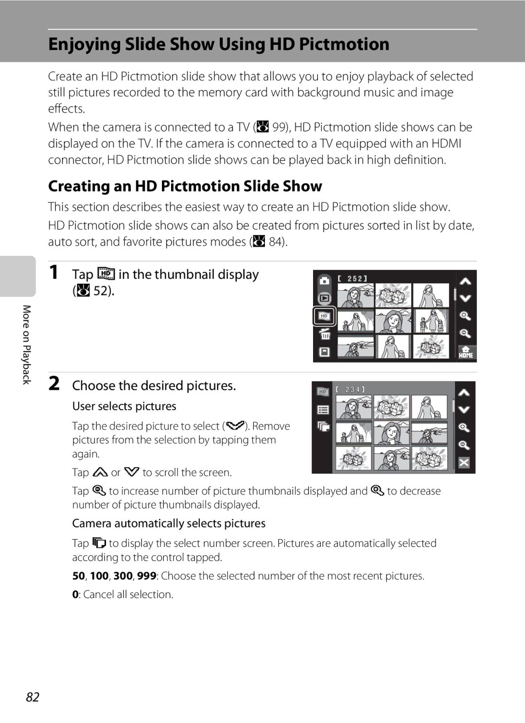 Nikon COOLPIXS60PNK Enjoying Slide Show Using HD Pictmotion, Creating an HD Pictmotion Slide Show, User selects pictures 