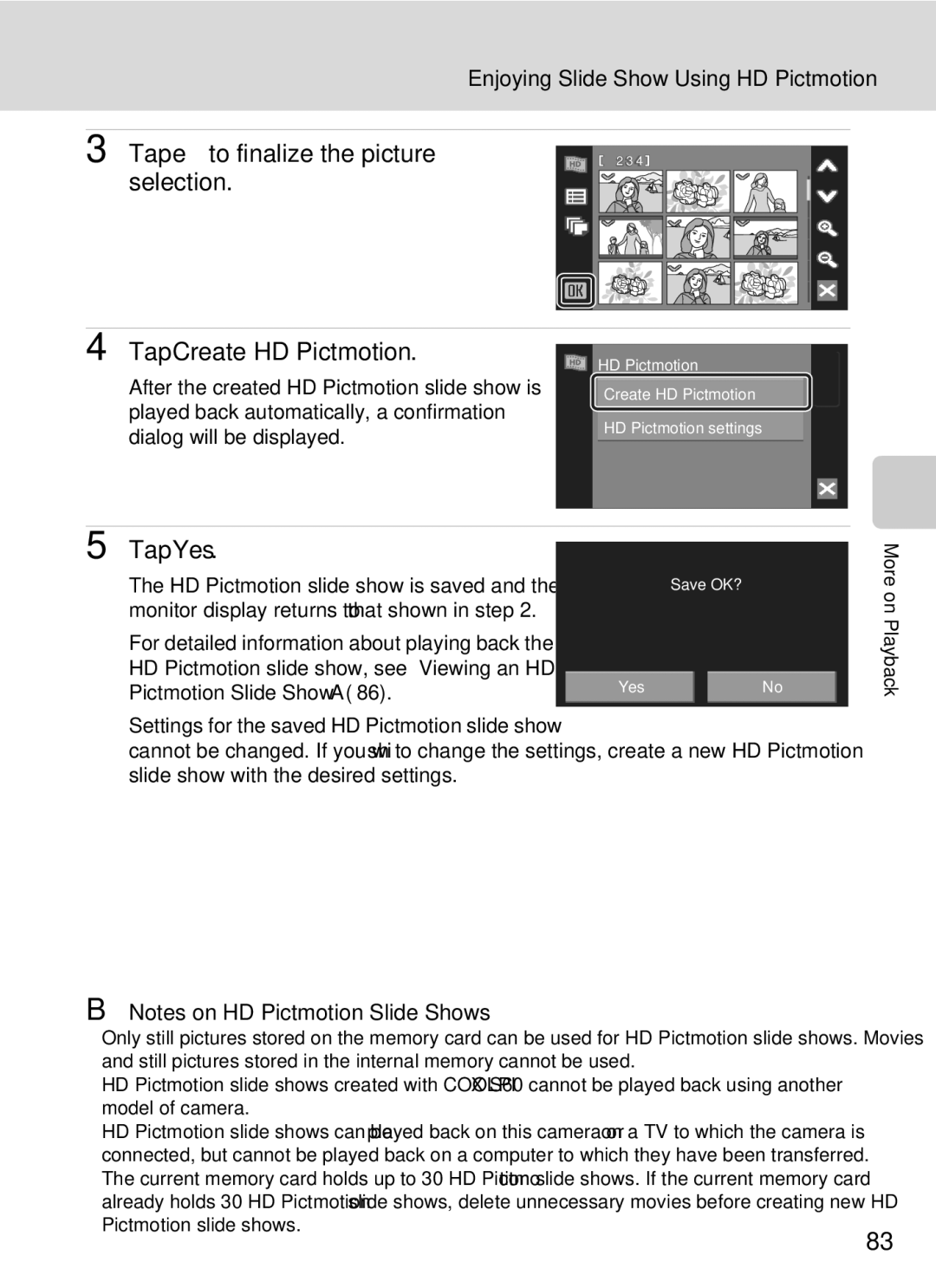 Nikon COOLPIXS60BK, COOLPIXS60RED, COOLPIXS60PNK Tap Create HD Pictmotion, Enjoying Slide Show Using HD Pictmotion 