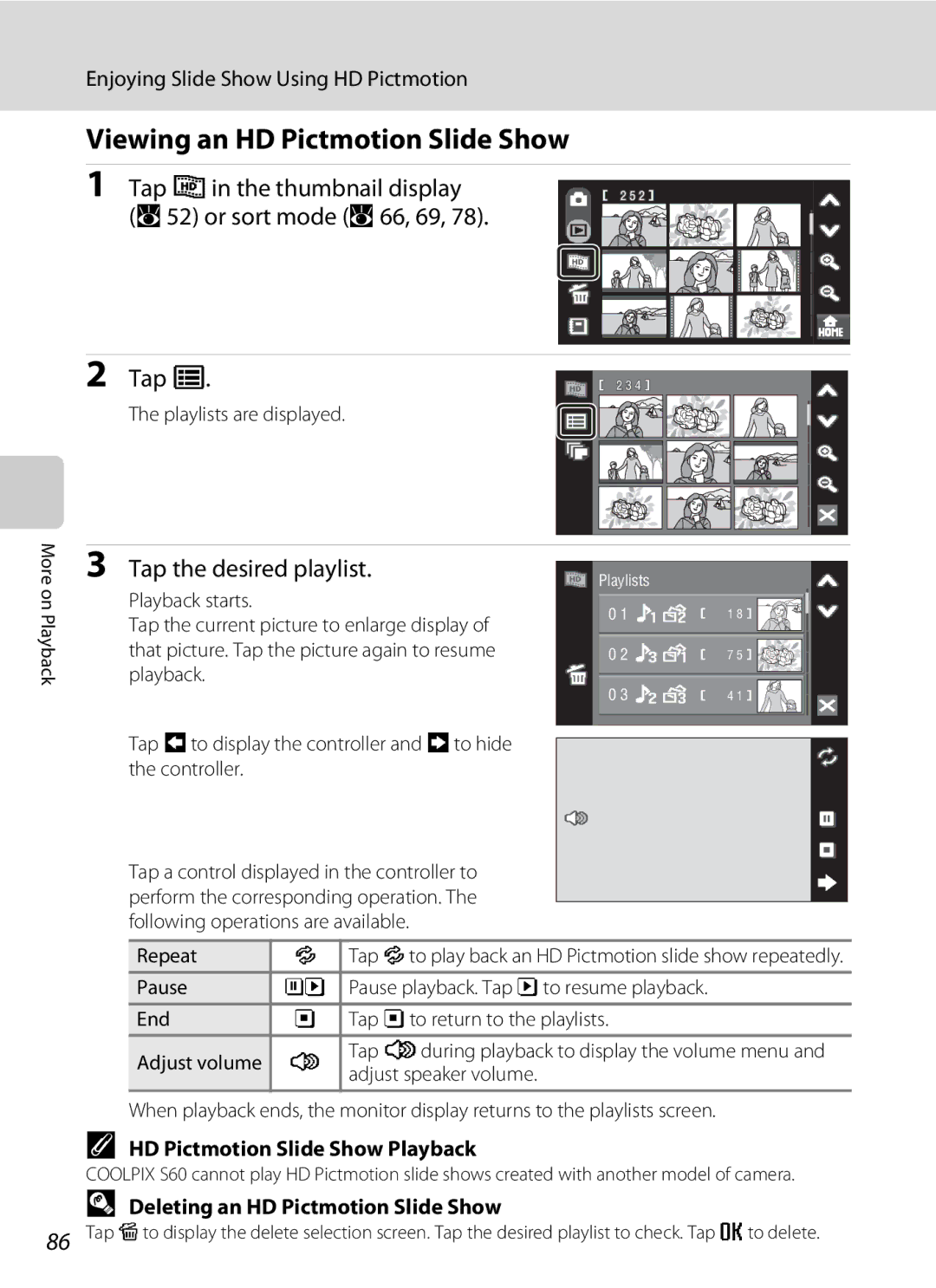 Nikon COOLPIXS60BK, COOLPIXS60RED, COOLPIXS60PNK HD Pictmotion Slide Show Playback, Deleting an HD Pictmotion Slide Show 