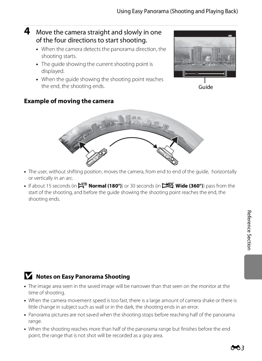 Nikon COOLPIXS9300BLK, COOLPIXS9300SIL, S9200 manual Example of moving the camera, End, the shooting ends Guide 