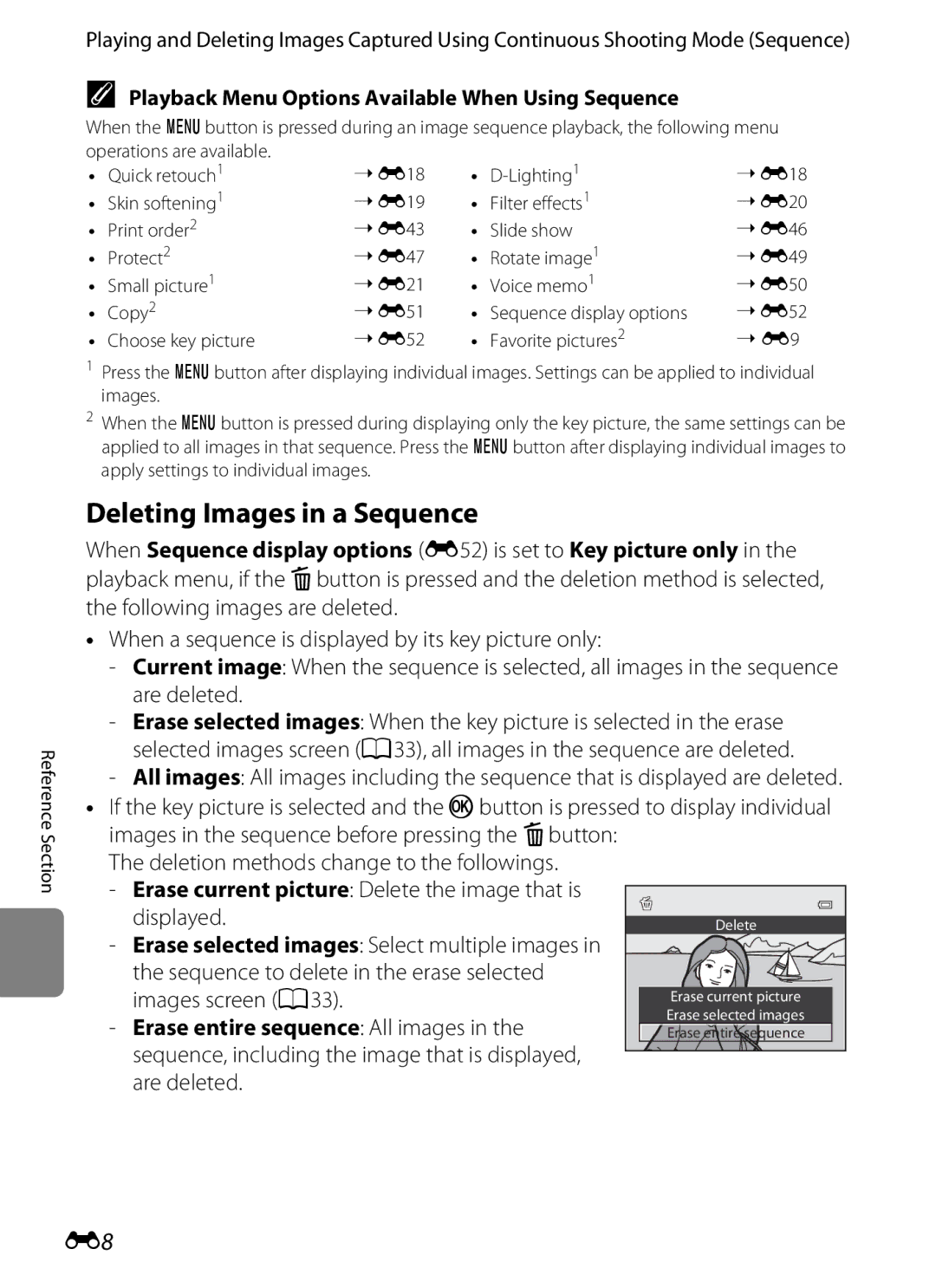 Nikon COOLPIXS9300SIL, S9200 manual Deleting Images in a Sequence, Playback Menu Options Available When Using Sequence 