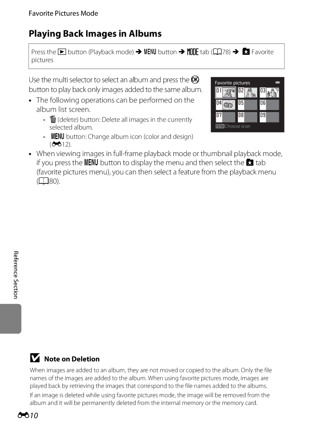 Nikon S9200, COOLPIXS9300SIL, COOLPIXS9300BLK manual Playing Back Images in Albums, E10, Favorite Pictures Mode 