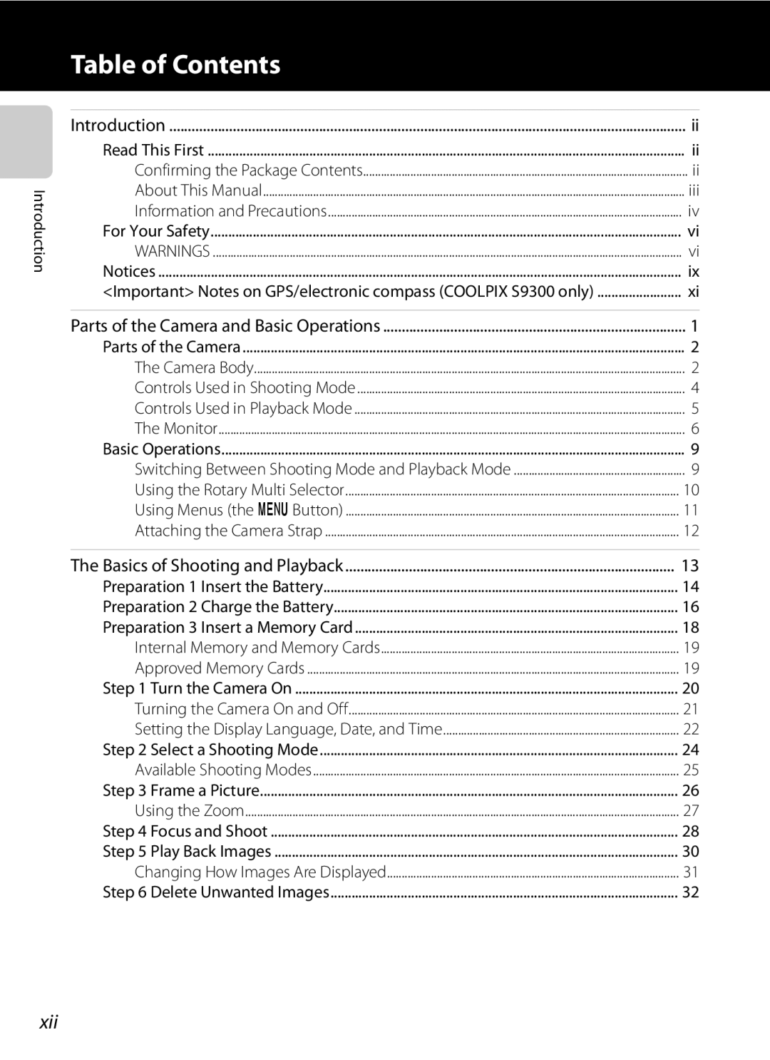 Nikon S9200, COOLPIXS9300SIL, COOLPIXS9300BLK manual Table of Contents 