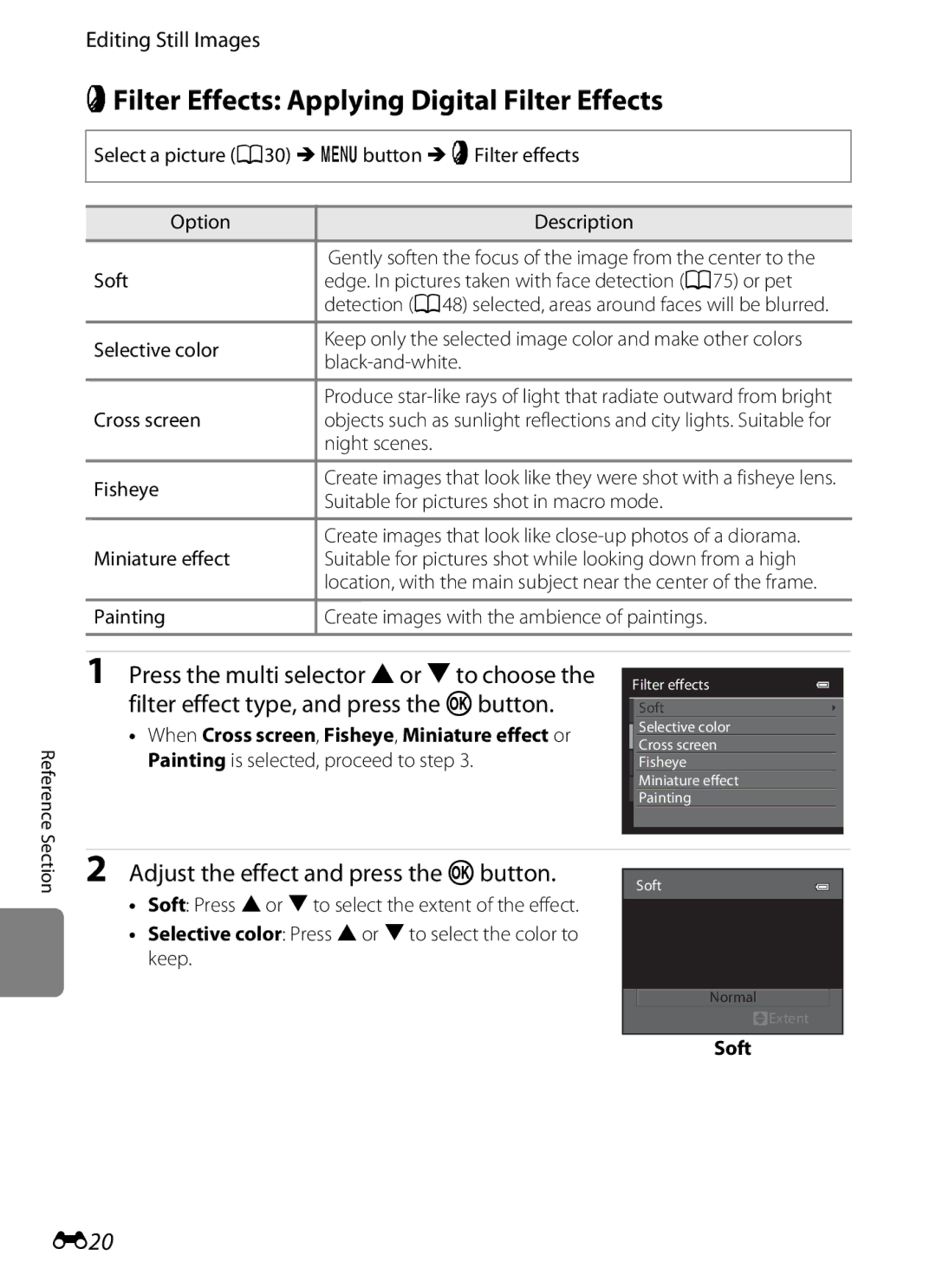 Nikon COOLPIXS9300SIL, S9200 PFilter Effects Applying Digital Filter Effects, Adjust the effect and press the kbutton, E20 