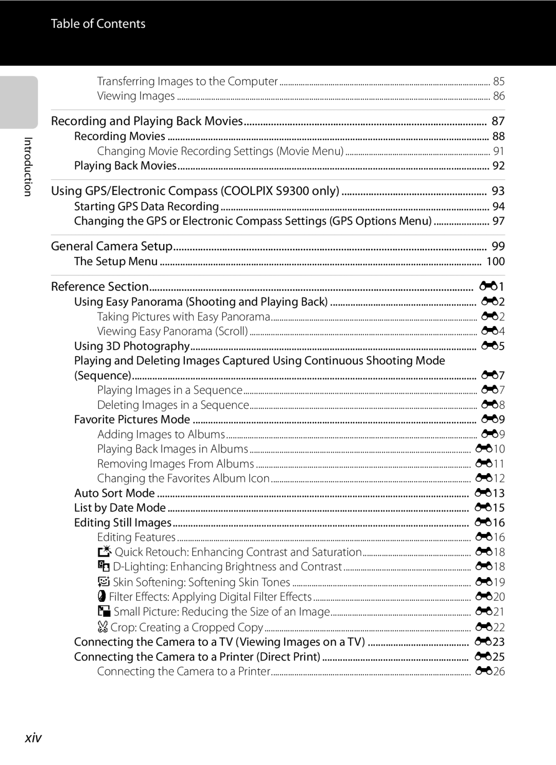 Nikon COOLPIXS9300SIL, S9200, COOLPIXS9300BLK manual Xiv 