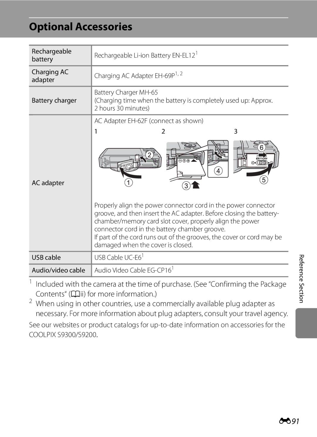 Nikon COOLPIXS9300BLK, COOLPIXS9300SIL, S9200 manual Optional Accessories, E91 