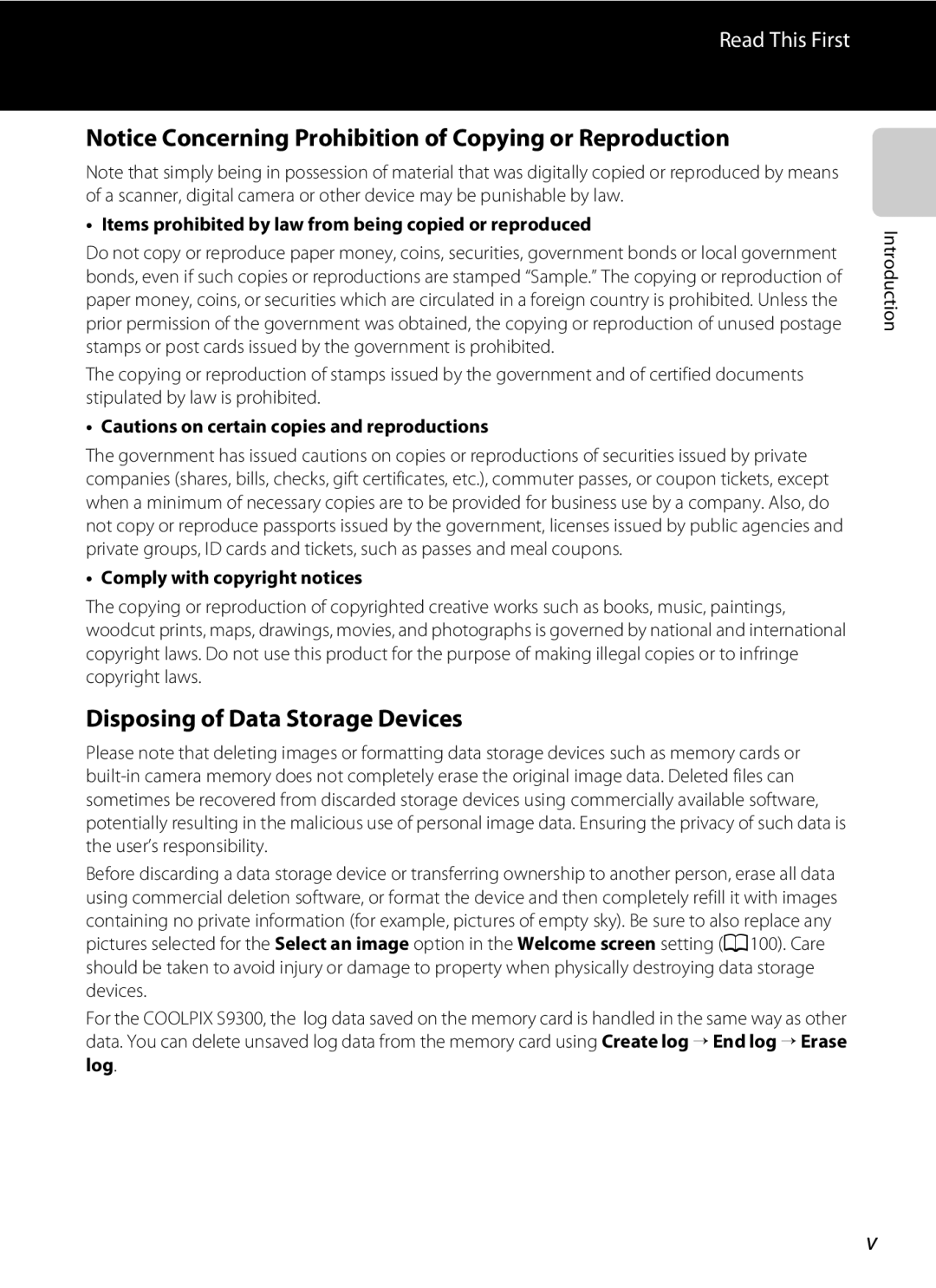 Nikon COOLPIXS9300BLK, S9200 Disposing of Data Storage Devices, Items prohibited by law from being copied or reproduced 