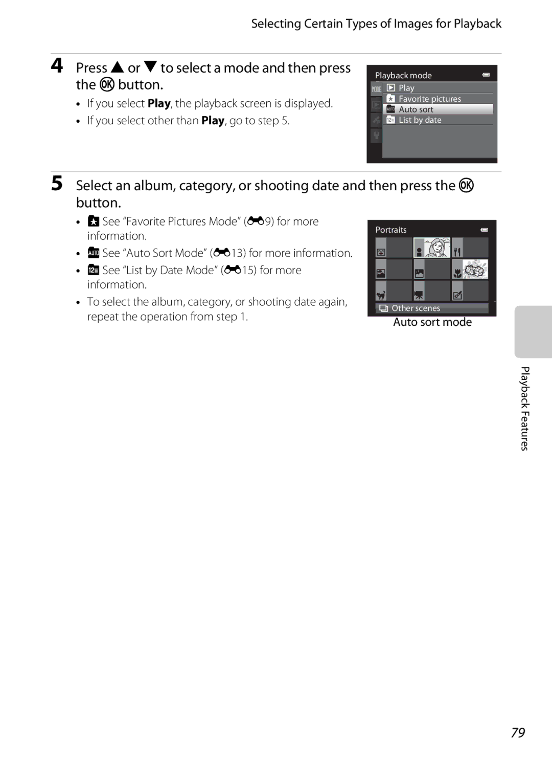 Nikon S9300, S9200 Press Hor Ito select a mode and then press the kbutton, Selecting Certain Types of Images for Playback 