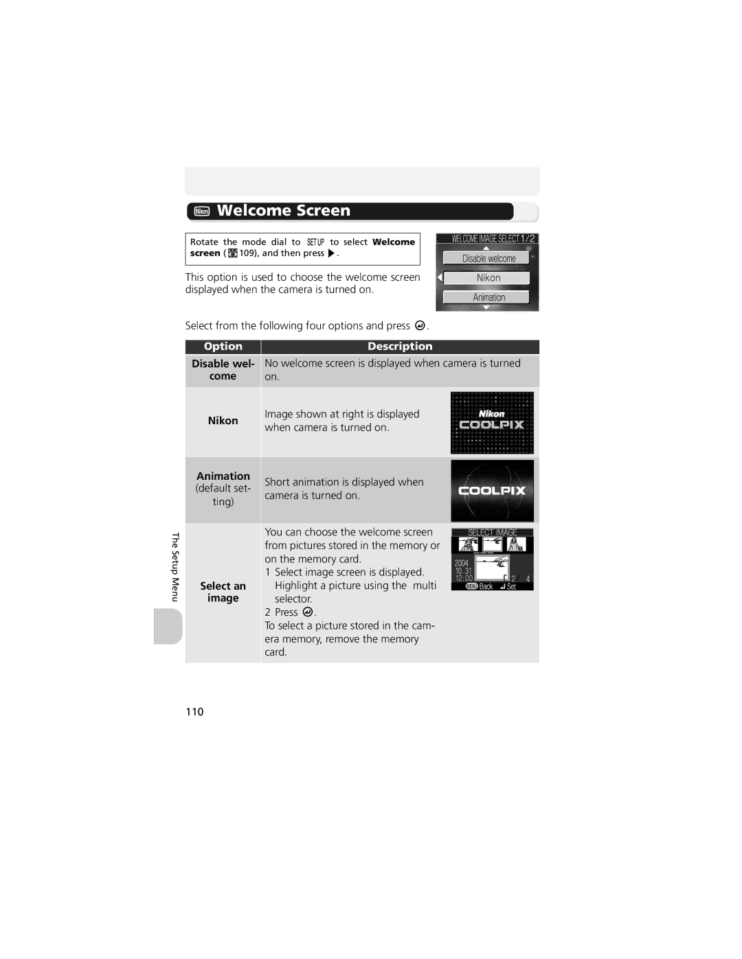 Nikon CP4200 manual Welcome Screen, Nikon, Animation, Image 