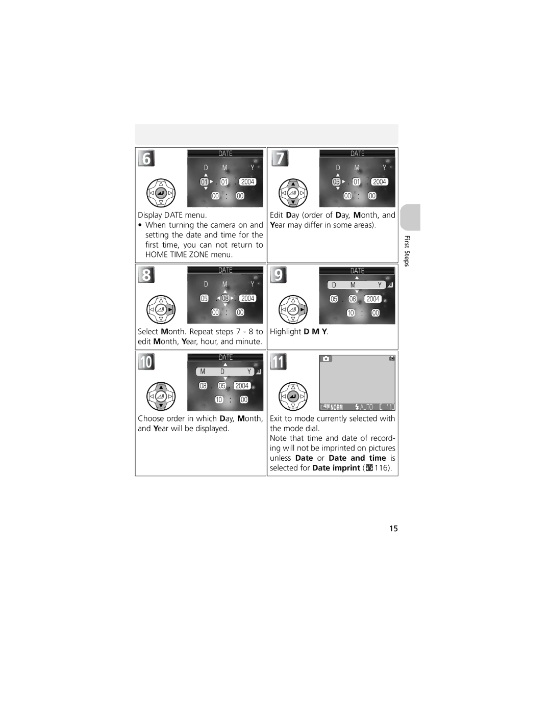 Nikon CP4200 manual Display Date menu, Highlight D M Y 