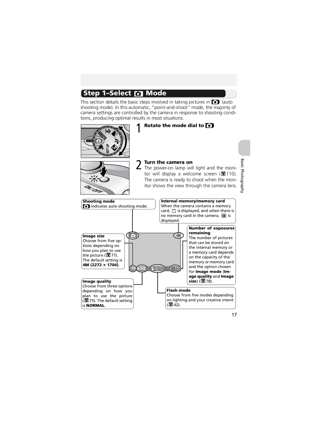 Nikon CP4200 manual Select Mode, Rotate the mode dial to Turn the camera on 